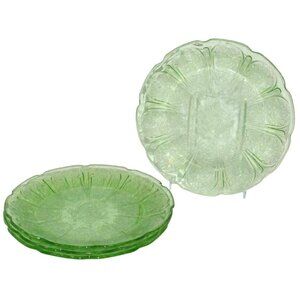 4 Jeannette Depression Glass Green Cherry Blossom Salad Plates 7" Vtg 30s